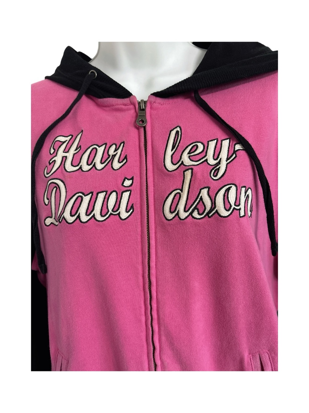 Harley-Davidson Zip-Up Hoodie Black Pink Bikercore Biker Embroidered Size XL - Picture 3 of 10